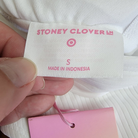 Stoney Clover Lane x Target Small (4-6) White Ribbed Henley One Piece Swimsuit - Picture 6 of 8